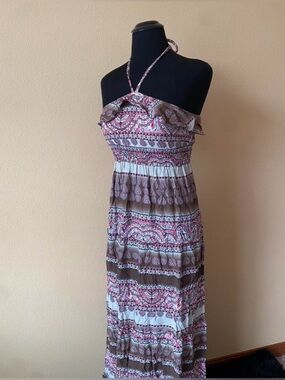 Y2k MUDD Boho Style Halter Maxi Dress with Ruffles